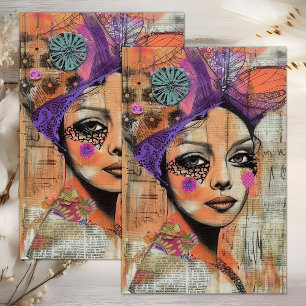 BOHO FLOWER MÄDCHEN DECOUPAGE SEIDENPAPIER
