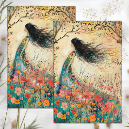 BOHO FLOWER MÄDCHEN DECOUPAGE SEIDENPAPIER