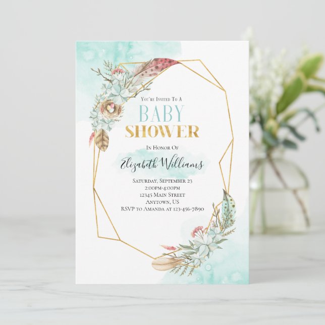 Boho Flowers Cadre Baby shower Invitation (Debout devant)