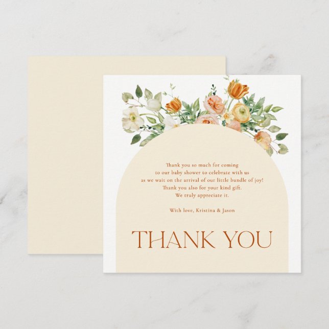 Boho Flowers Girl Baby shower Carte de remerciemen (Devant / Derrière)