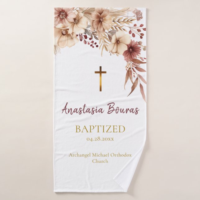Boho Flowers Orthodox Christian Baptism Gift Badehandtuch (Badehandtuch)
