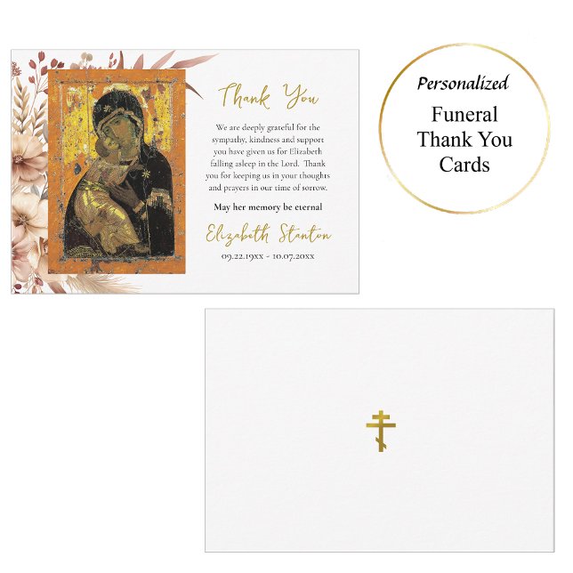 Boho Flowers Theotokos of Vladimir Icon Funeral    Dankeskarte (Von Creator hochgeladen)