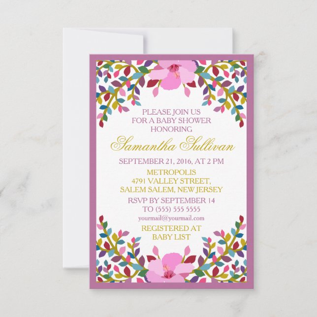 Boho Foliage Hibiscus Baby shower Invitation (Devant)