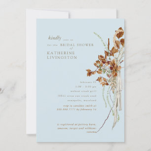 Boho-Foliage Himmelblau Elegante Babyparty Einladung