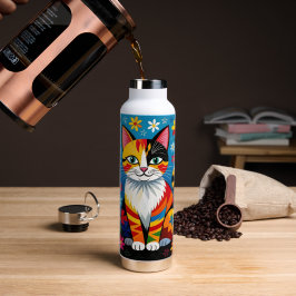 Boho Folk Art Cat, Flowers & Butterfly Trinkflasche