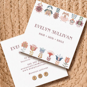 boho folk art fleurs carré carte de visite