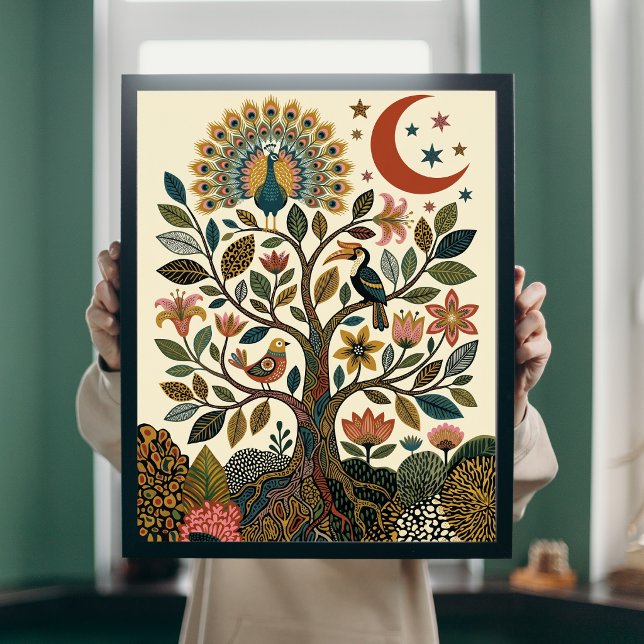 Boho-Folk-Art-Lebensbaum-Pfau-Himmels-Poster Poster (Von Creator hochgeladen)