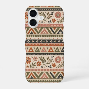 Boho-Folk-Blumen-Geometrisches Nahtloses Muster iPhone 16 Hülle