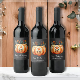 Boho Folk Pumpkin Erntedank Weinetikett