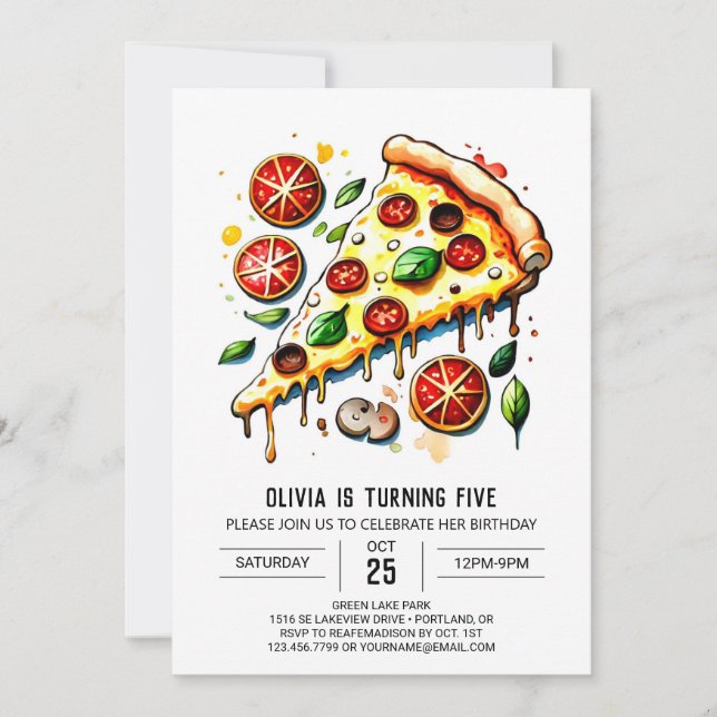 Boho Food Pizza Birthday Einladung (Vorderseite)