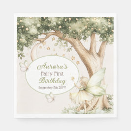 Boho forest Fairy First birthday photo Serviette