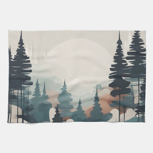 Boho Forest Landscape Artwork Geschirrtuch (Horizontal)