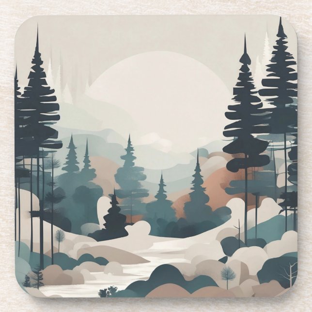 Boho Forest Landscape Artwork Getränkeuntersetzer (Vorderseite)