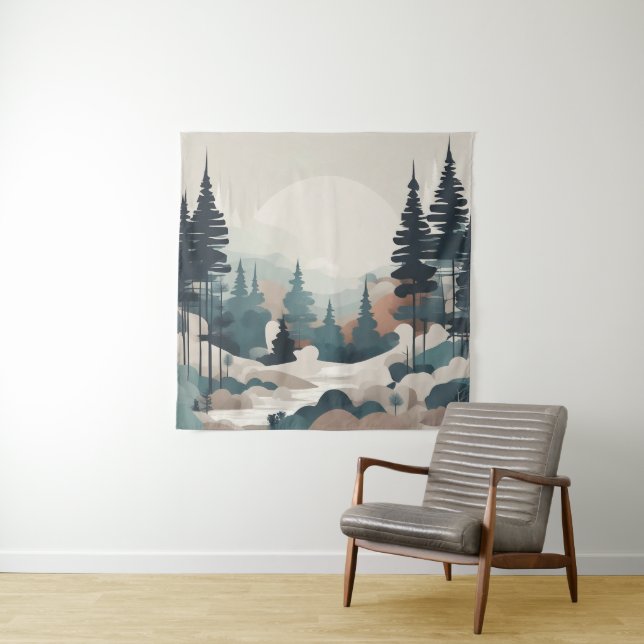 Boho Forest Landscape Artwork Wandteppich (Beispiel)