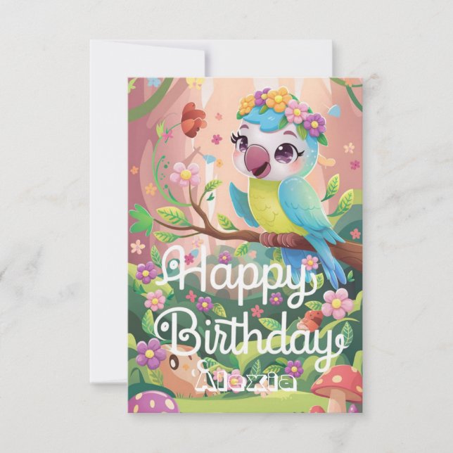 Boho Forest Parrot Digital Geburtstag Karte (Vorderseite)