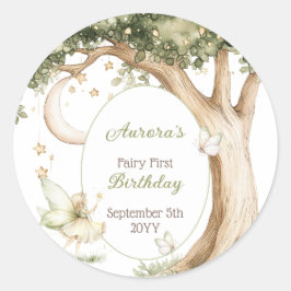 Boho forest watercolor Fairy First birthday Runder Aufkleber