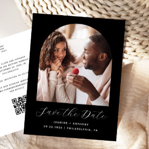 Boho-Foto-Bogen Schwarz QR-Code Save-the-Date-Kart Postkarte