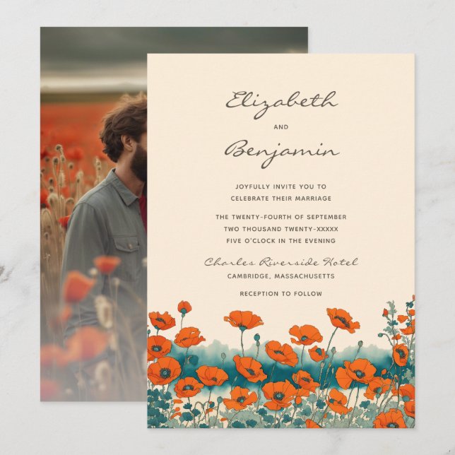 Boho Foto Floral Wildblume Wedding Einladung (Vorne/Hinten)
