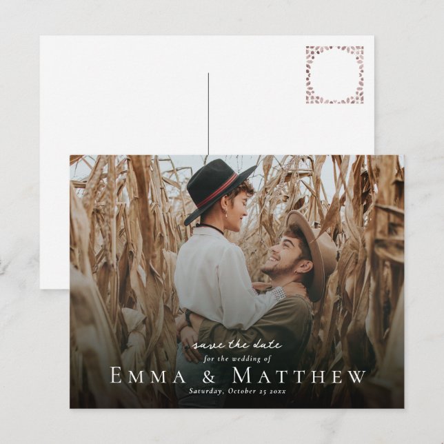 Boho Foto Save the Date mit marokkanischer brauner Postkarte (Vorne/Hinten)