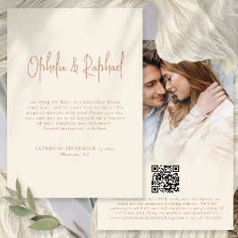 Boho Foto Script QR Wedding Terracotta Cream Save The Date