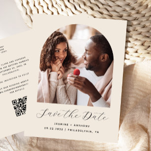 Boho-Foto-Torbogen Beige QR-Code Save-the-Date-Kar Postkarte