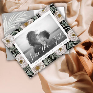 Boho-Foto Tropische Blumen Hochzeitseinladung zum Postkarte