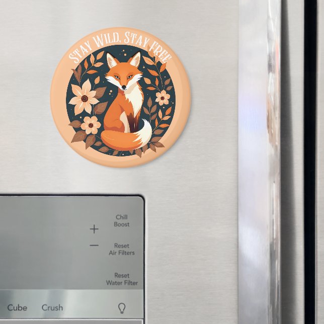 Boho Fox "Bleibe Wild, Bleibe frei" Holzdesign Magnet (In Situ (Kühlschrank))