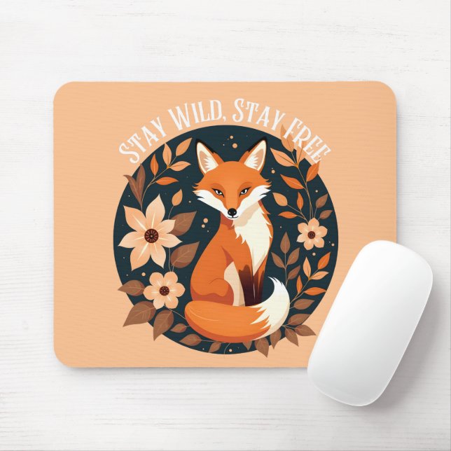 Boho Fox "Bleibe Wild, Bleibe frei" Holzdesign Mousepad (Mit Mouse)