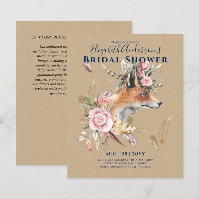 Boho FOX Brautparty Woodland Feathers Floral (Vorne/Hinten)