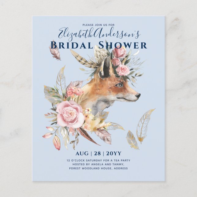 Boho FOX Brautparty Woodland Feathers Floral Flyer (Vorne)