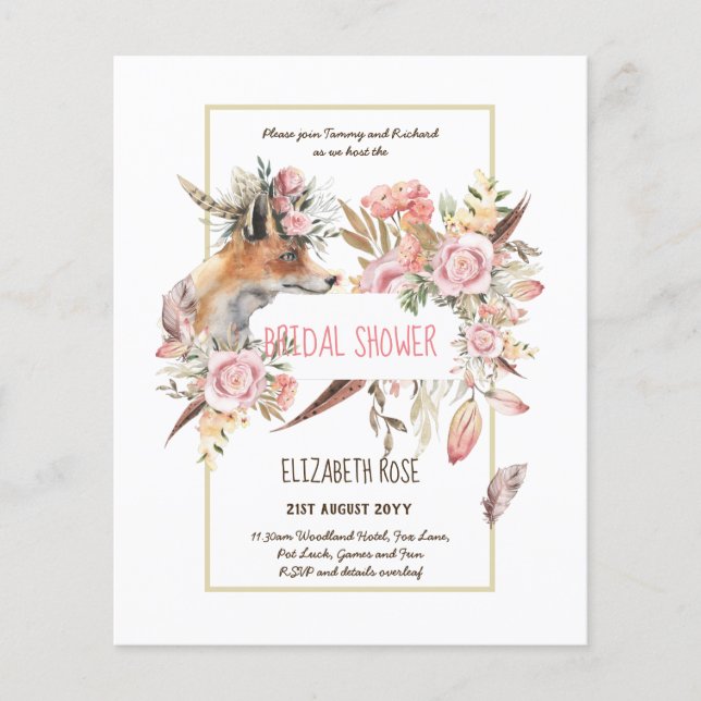 Boho FOX Brautparty Woodland Feathers Floral Flyer (Vorne)