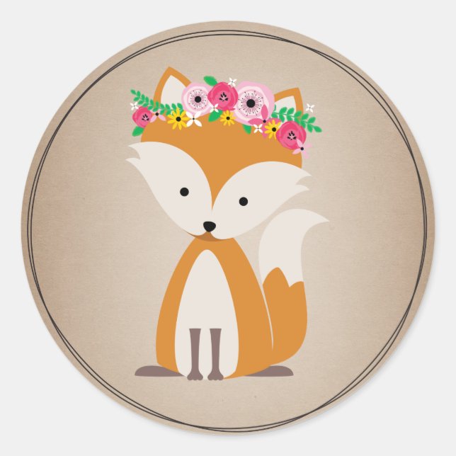 Boho Fox Cardstock Inspiriert Babydusche Runder Aufkleber (Vorderseite)