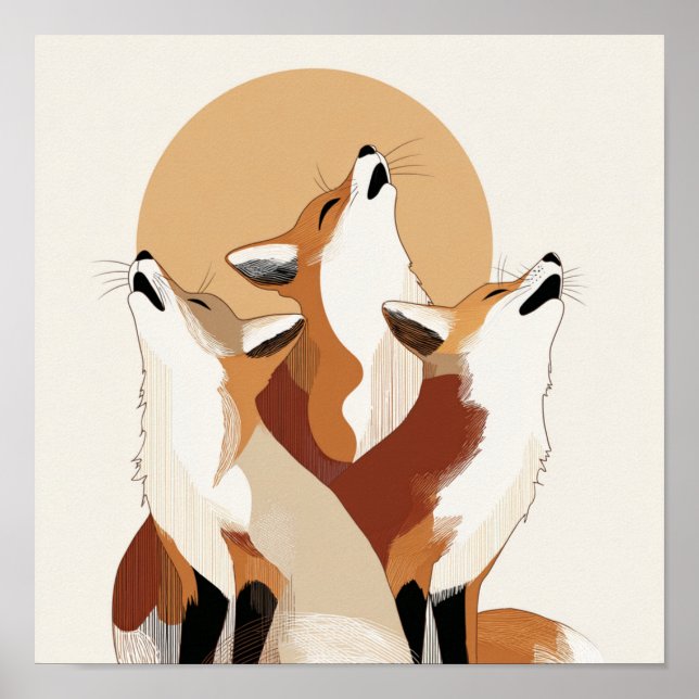Boho Fox Family Howling Art Poster (Vorne)