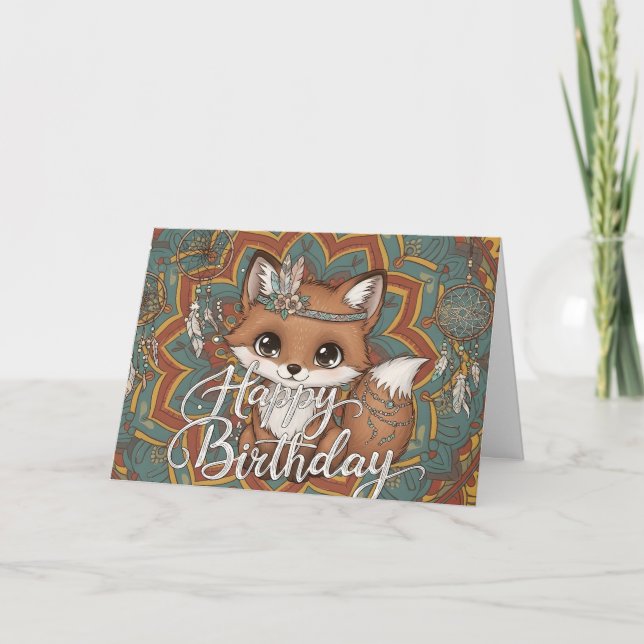 Boho Fox Happy Birthday Card  Karte (Vorderseite)