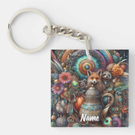 Boho Fox Raccoon Floral Design Schlüsselanhänger