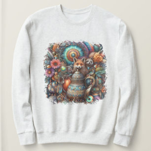Boho Fox Raccoon Floral Design Sweatshirt