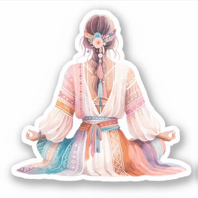 Boho Frau- Illustration- Meditation Aufkleber (Vorderseite)