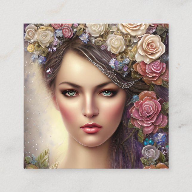 Boho Frau Portrait mit Glittery Full Background Telefonnummerkarte (Vorderseite)