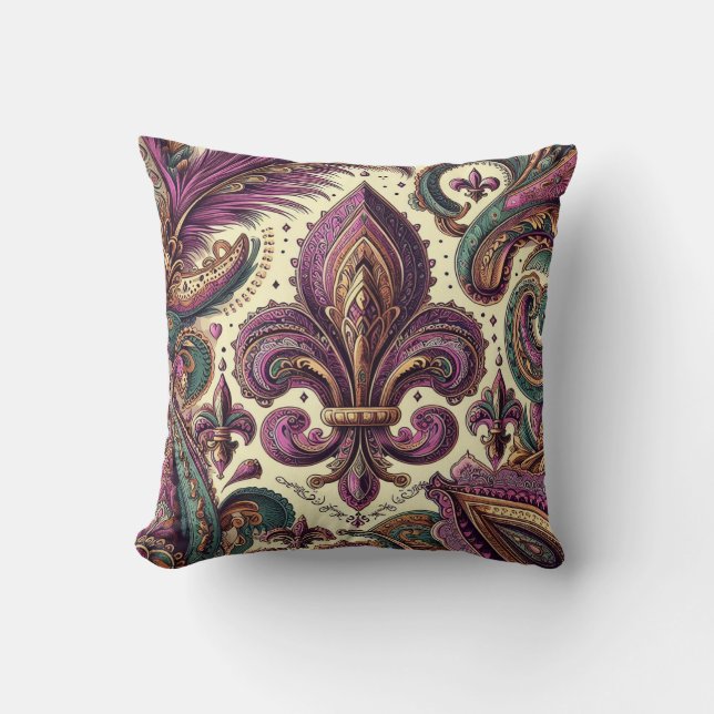 Boho French Quarter lila Fleur-de-lis Kissen (Vorderseite)