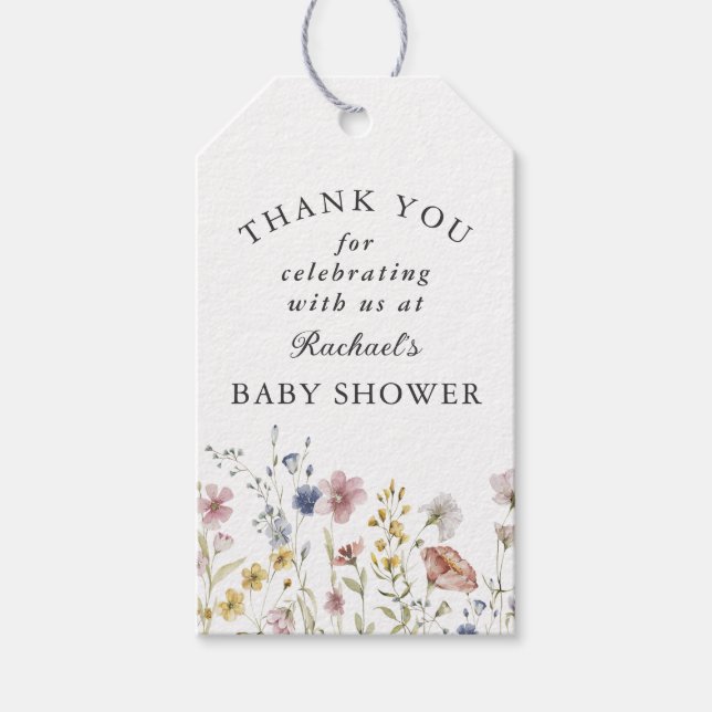 Boho Fresh Wildblumen Babydusche Vielen Dank Geschenkanhänger (Vorderseite)