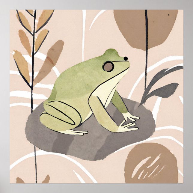 Boho Frog Lotus Leaf Botanische Kunst Moderne Poster (Vorne)