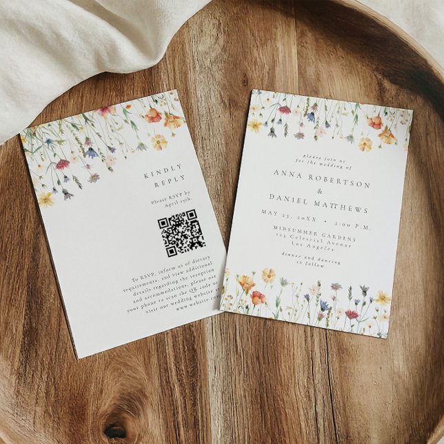 Boho-Frühjahrs-Wildblumen-QR-Code-Hochzeit Einladung (Von Creator hochgeladen)