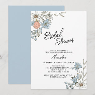 Boho Frühling Blau Florale Hochzeits-Brunchtaufe-E Einladung