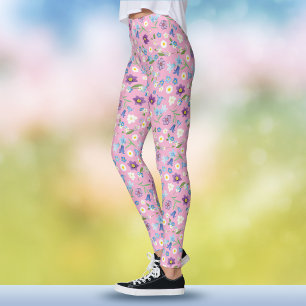 Boho Frühling Blau und Lila Wasserfarbe Rosa Flora Leggings