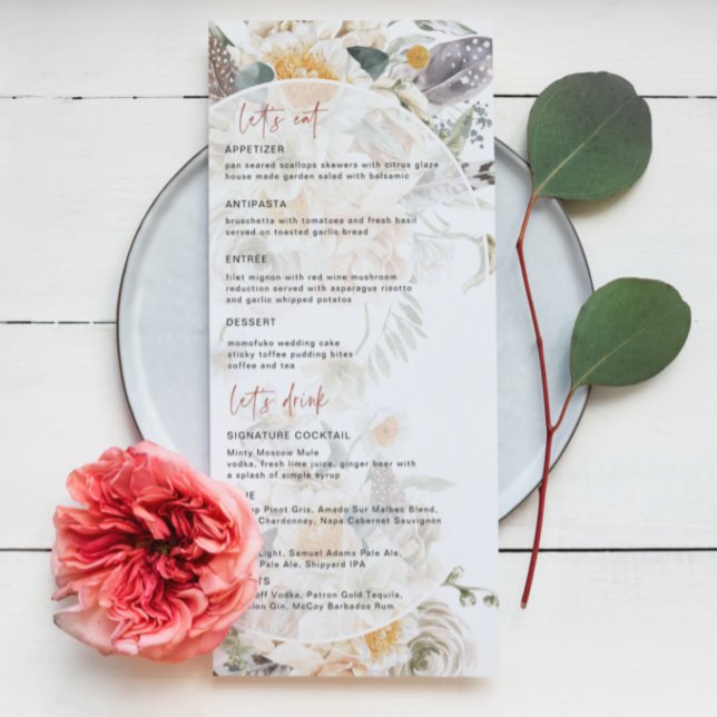 Boho-Frühlingsblumen | Hochzeitsmenü Menükarte (Von Creator hochgeladen)