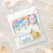 Boho Frühlingsblumen und Gold Bunnies Happy Oaster