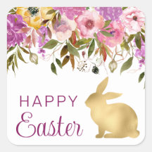 Boho Frühlingsblumen und Gold Bunnies Happy Oaster