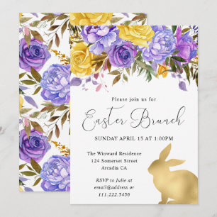 Boho Frühlingsblumen und Gold Bunnies Osterbrunch Einladung