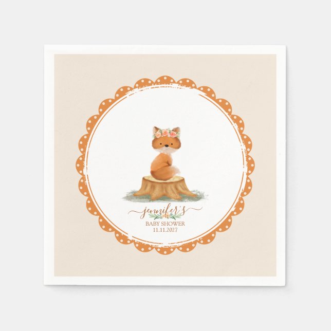 Boho Fuchs Baby Shower Wasserfarbe Serviette (Vorderseite)