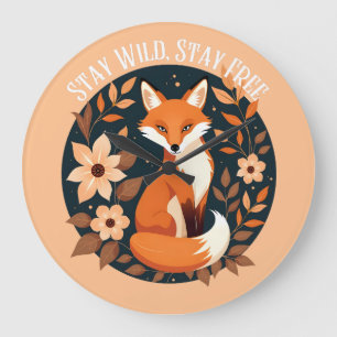 Boho Fuchs "Bleib wild, bleib frei" Wald-Design Große Wanduhr